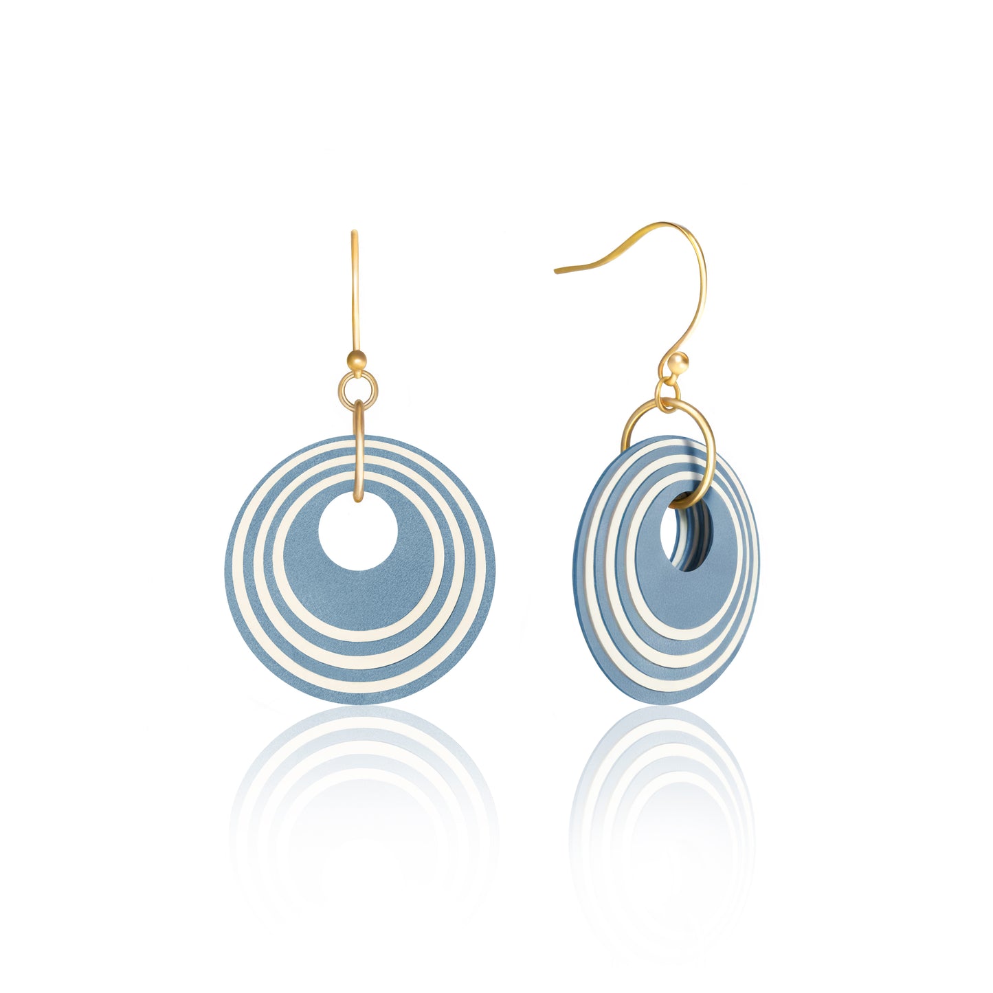 Blue & Cream Stripey Circular Earrings