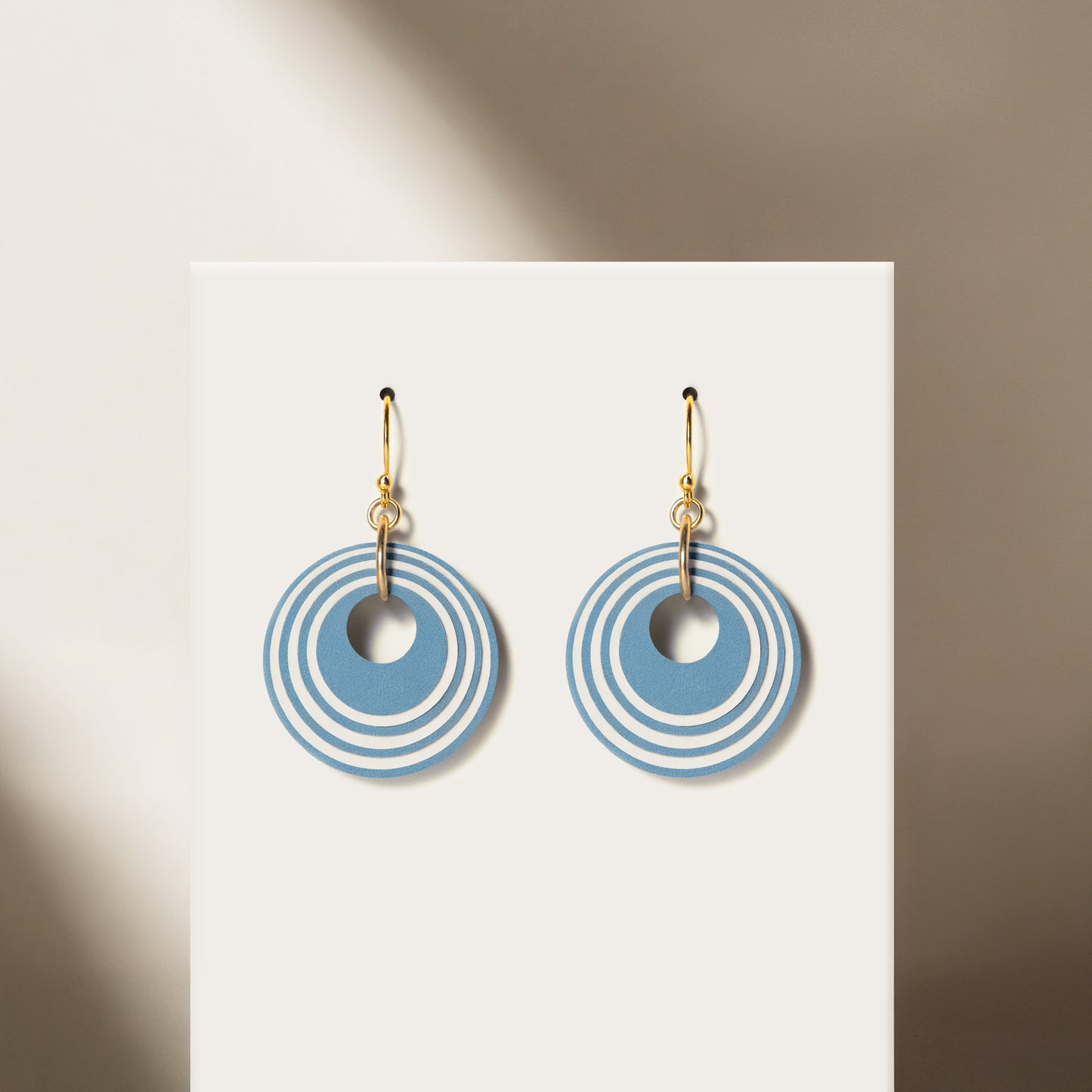 Blue & Cream Stripey Circular Earrings