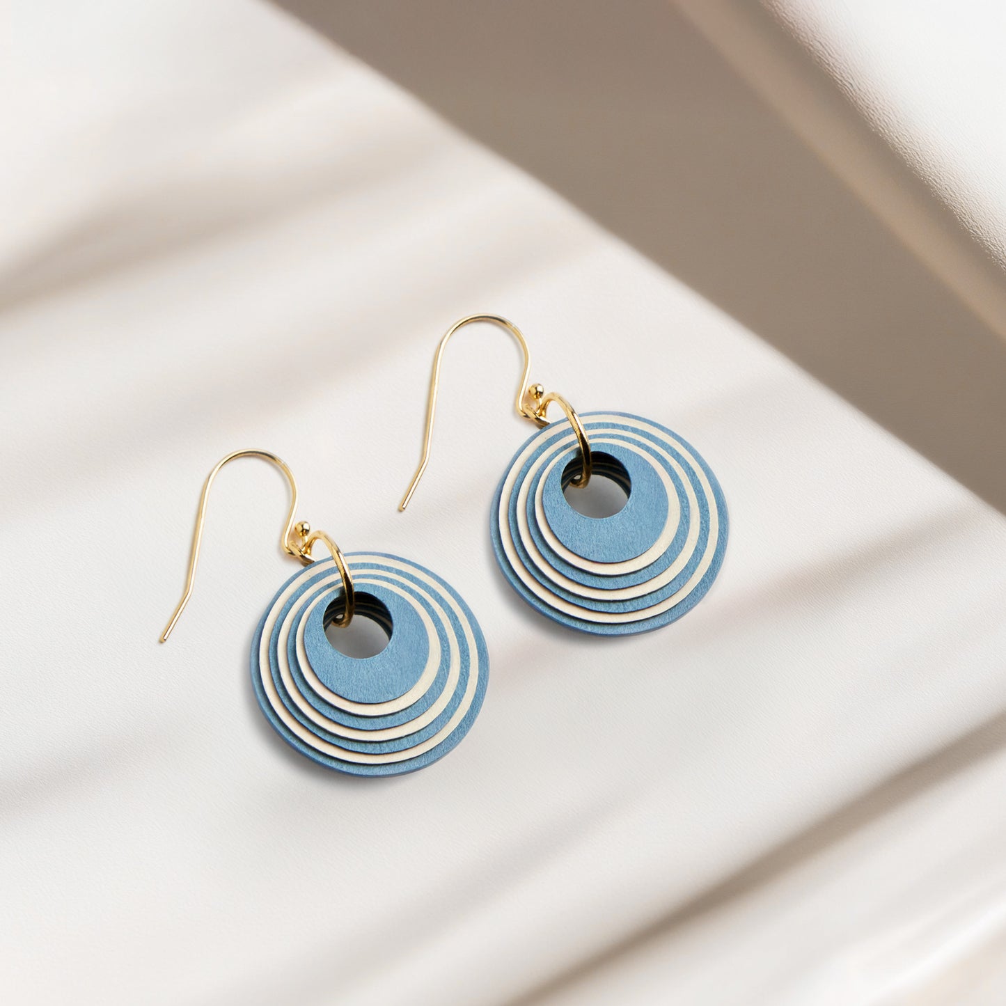 Blue & Cream Stripey Circular Earrings