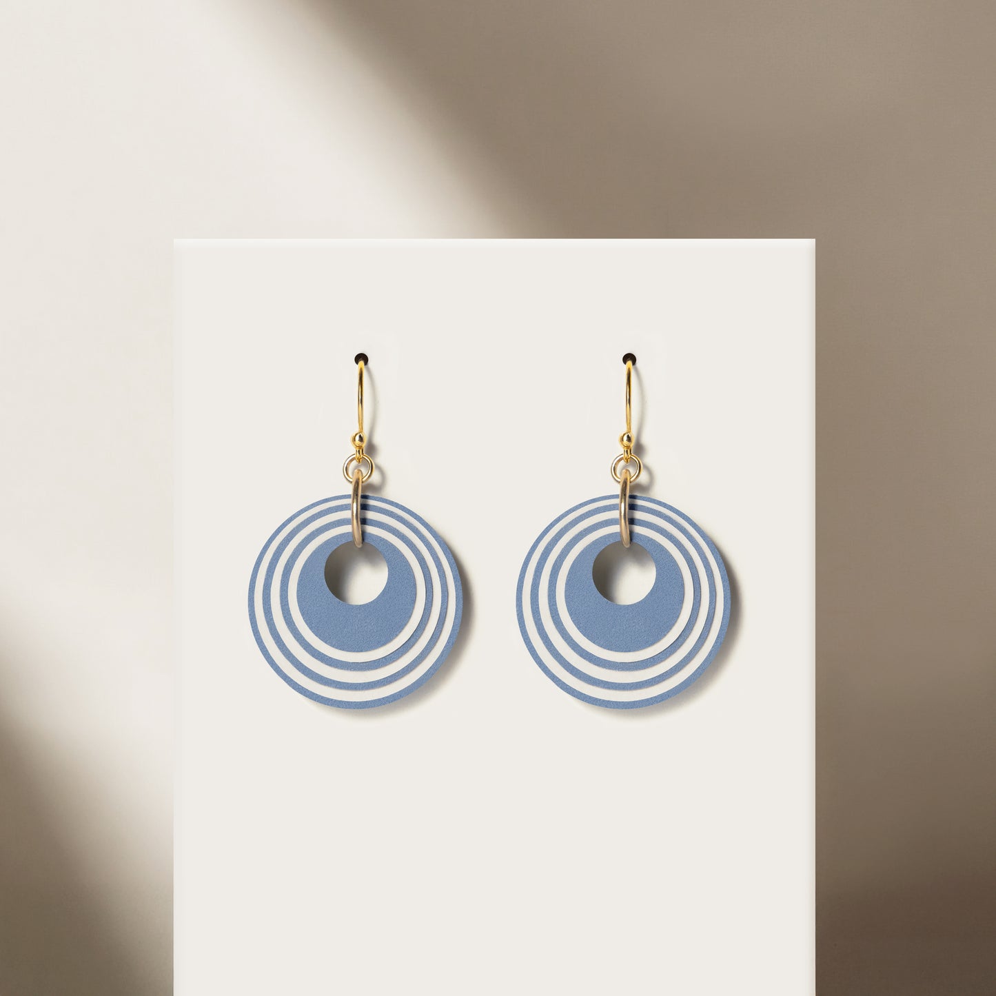 Blue & Cream Stripey Circular Earrings